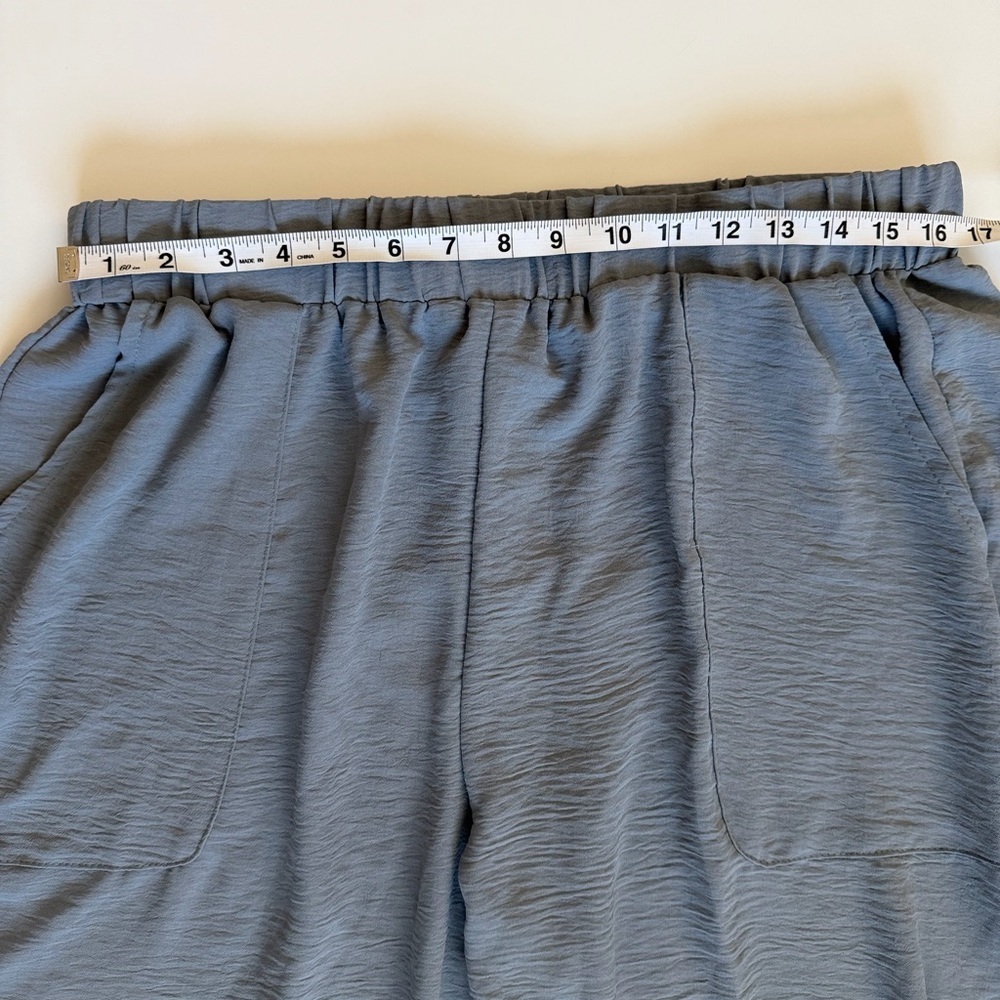 Textured Balloon Pants 2XL Plus Size Crinkle Lagenlook Elastic Waist Blue Gray - Picture 3 of 7